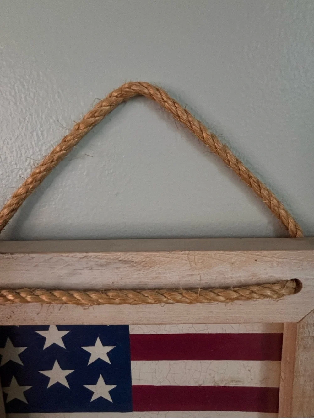 American Flag Wall Decor Rustic Rope Wooden Frame USA America250